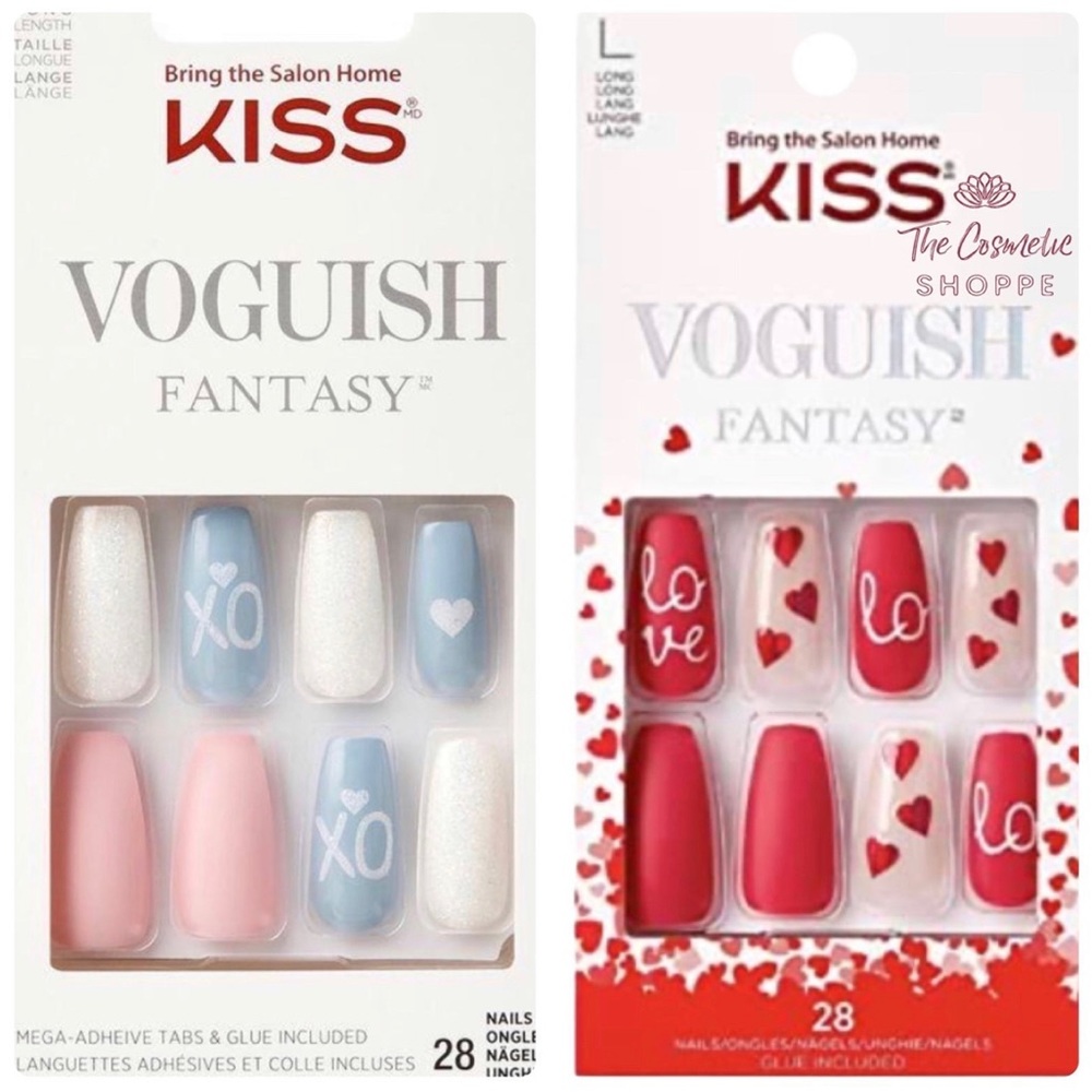 Kiss Long Length Red & Pink / Blue Valentine’s Day Nails Set of 2